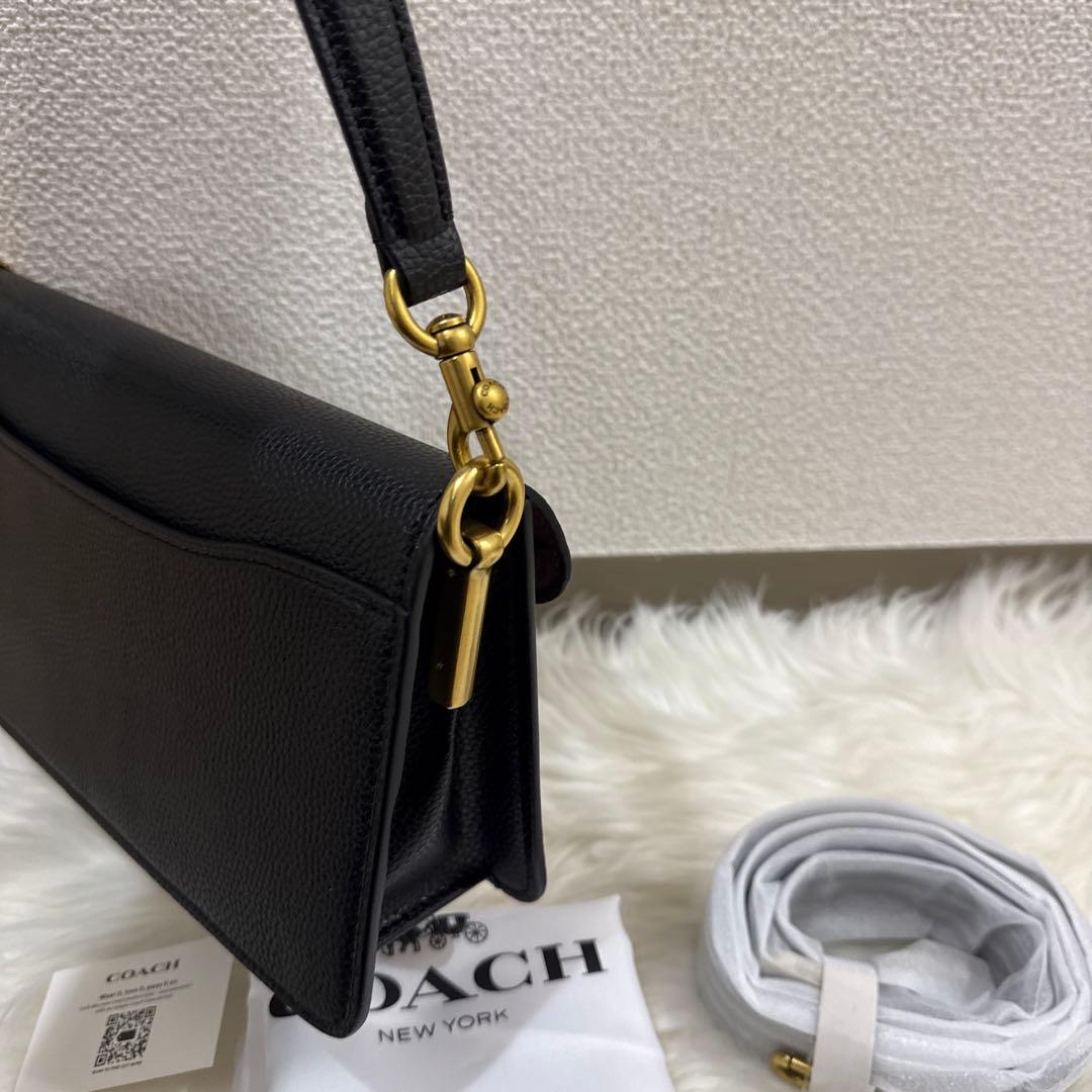 COACH ブラックレザー ショルダーバッグ26cm
