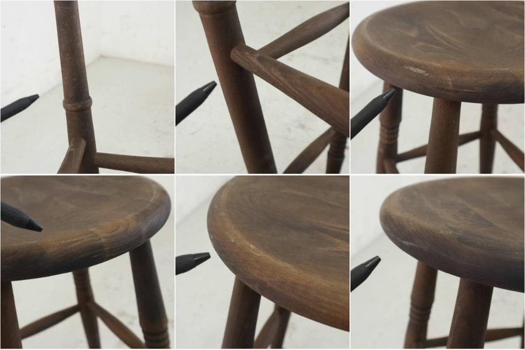 値下 英国 アンティーク調 無垢材 ハイスツール 丸椅子 ダークブラウン