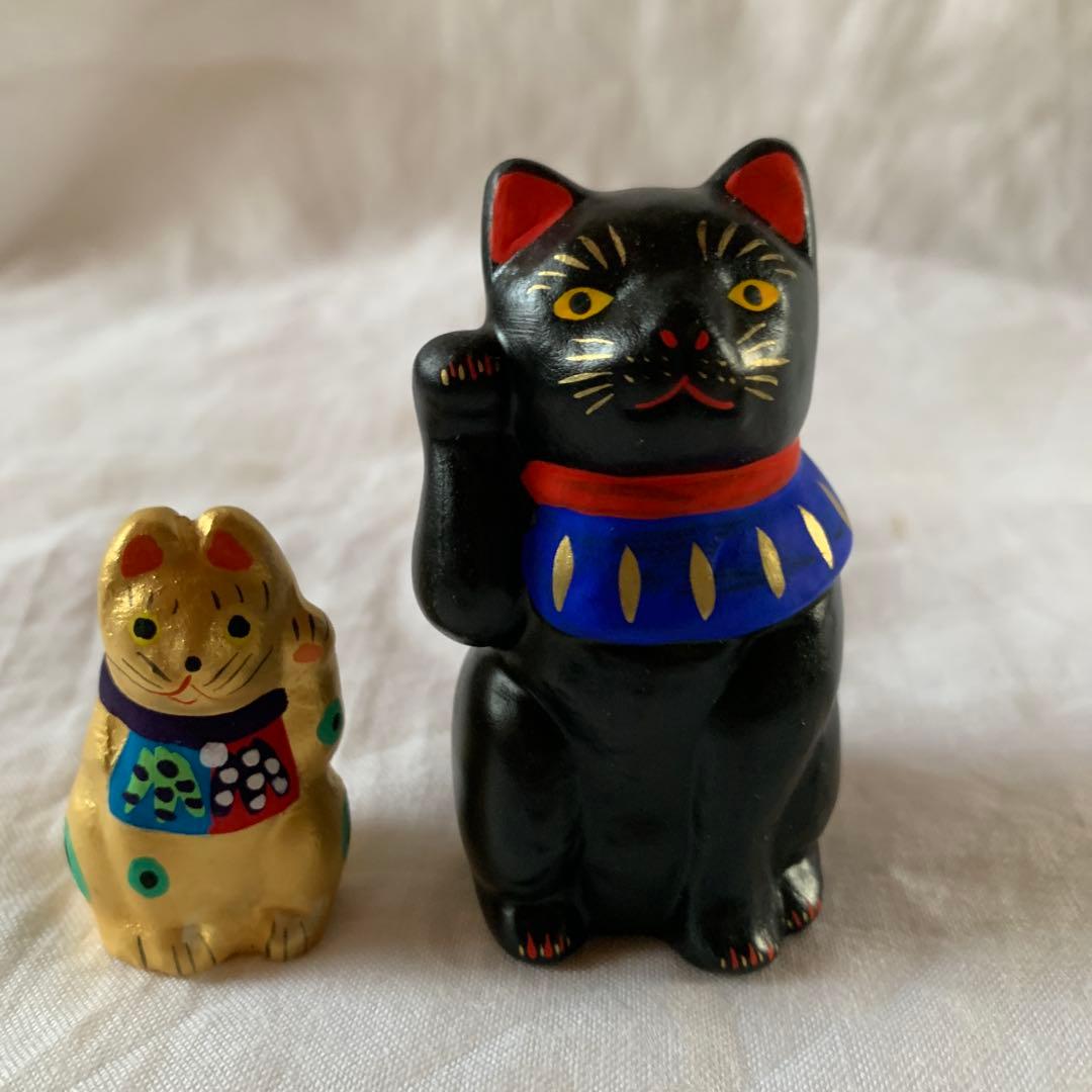 招き猫 黒猫 金猫 2体 瀬戸焼 セット② - メルカリ