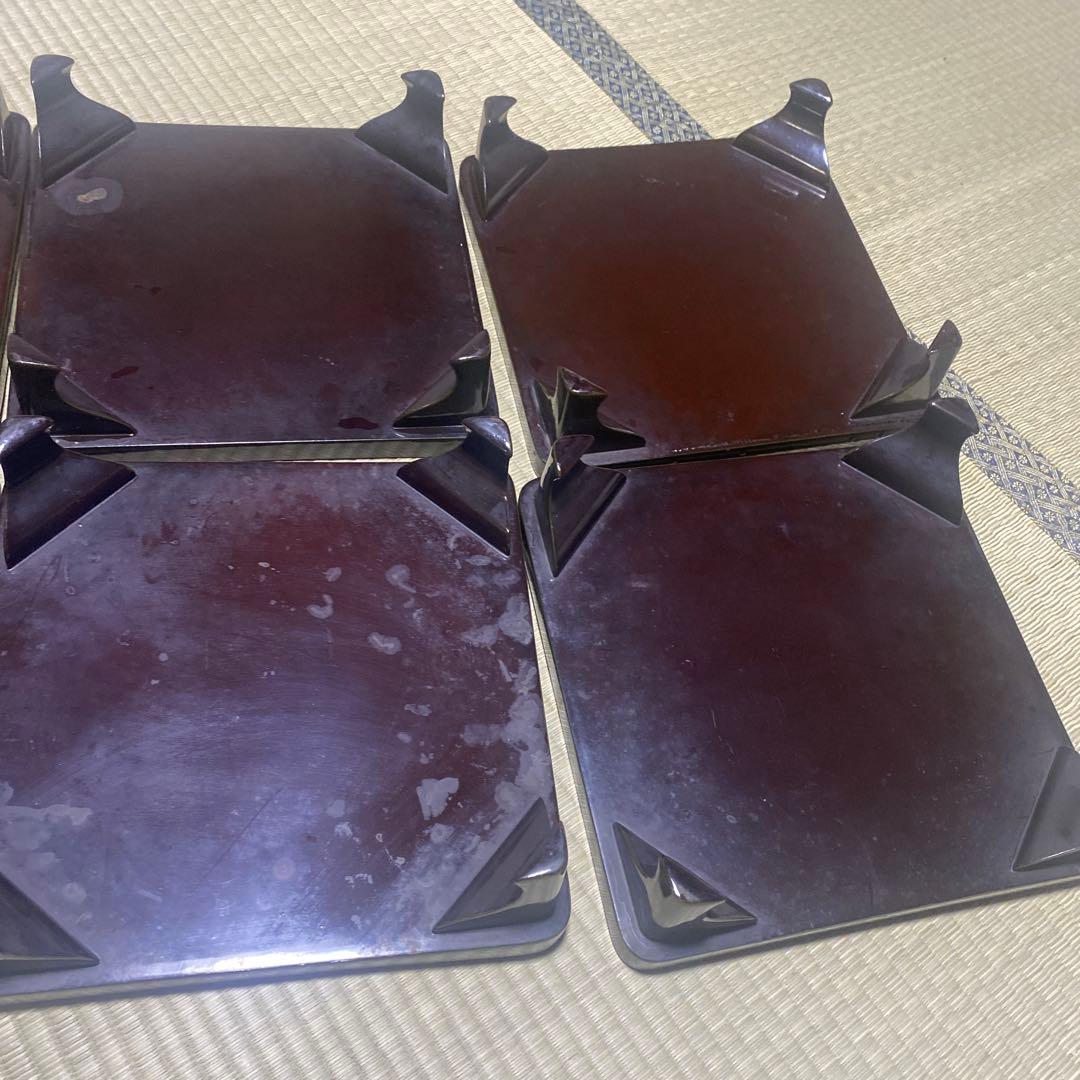 木製脚付お膳　8客　懐石　茶道具　古物　側面ウグイス色　ビンテージ