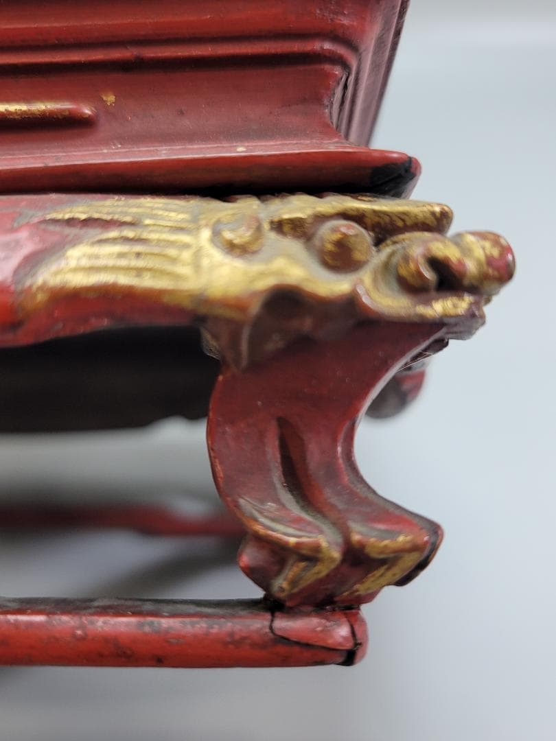 中国美術 螺鈿 獅子紋 朱漆 香炉台 DT507