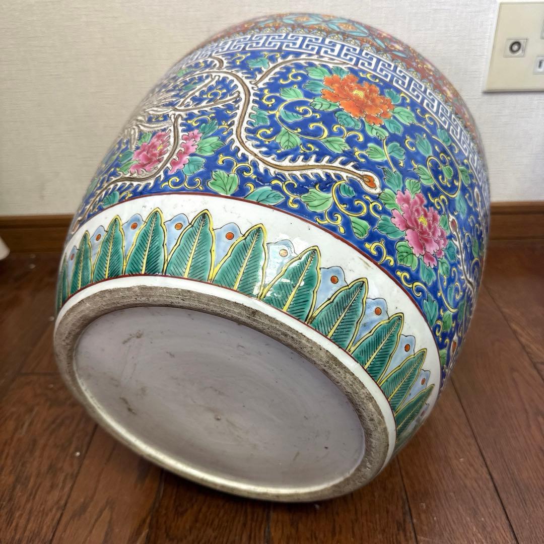 伊万里　十錦手　色絵彩色牡花唐草鳳凰紋　火鉢