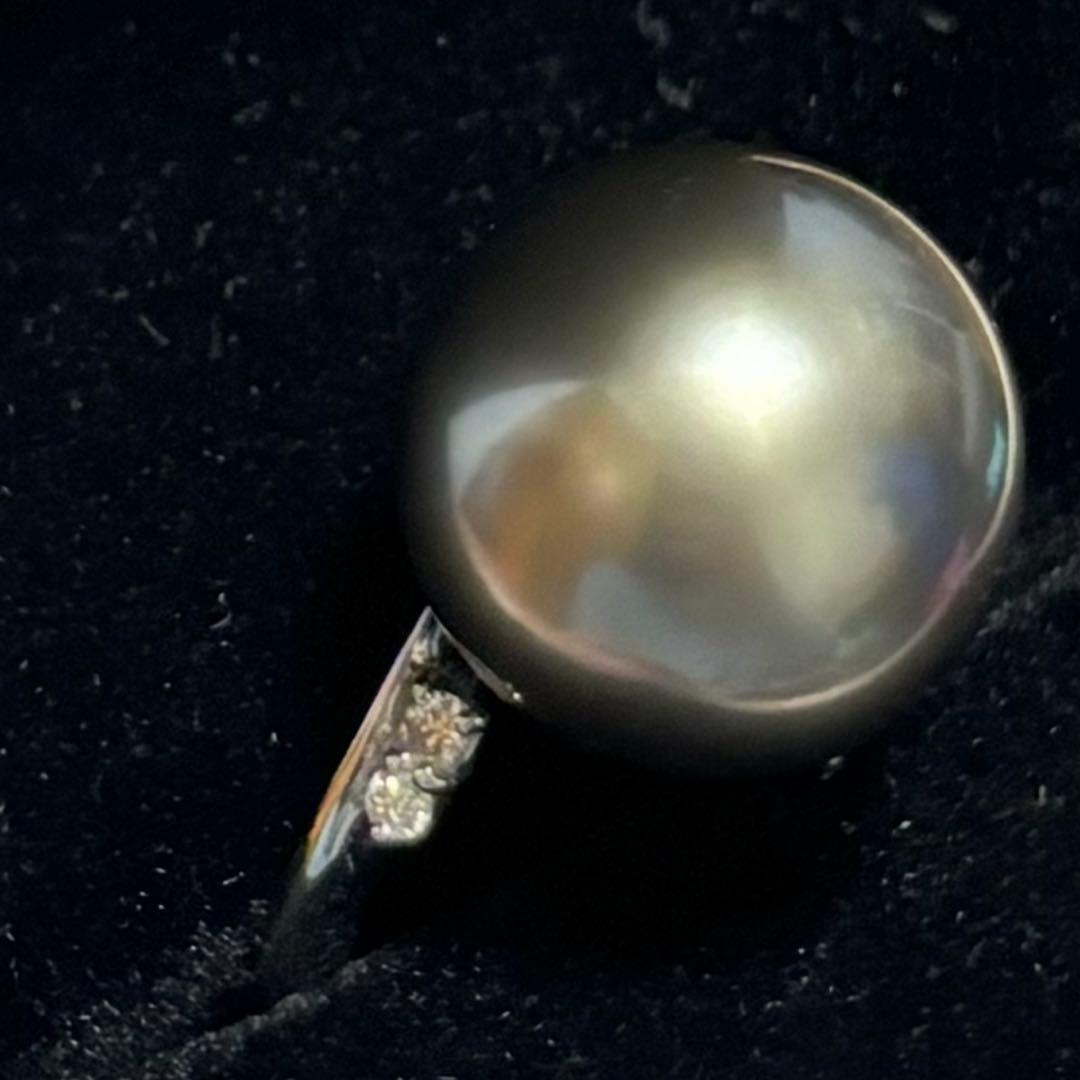 PT900 黒蝶真珠 リング 約13mm ダイヤ0.07ct プラチナ 南洋真珠