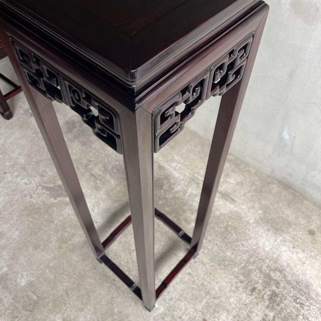 中国美術 古唐木造 透彫花台 如意巻足 正方高卓 盆栽台