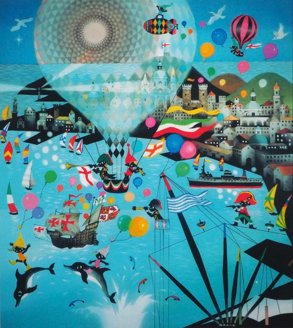 真作□藤城清治 四季のメルヘン 夏 ジェノヴァの海□版画 絵画