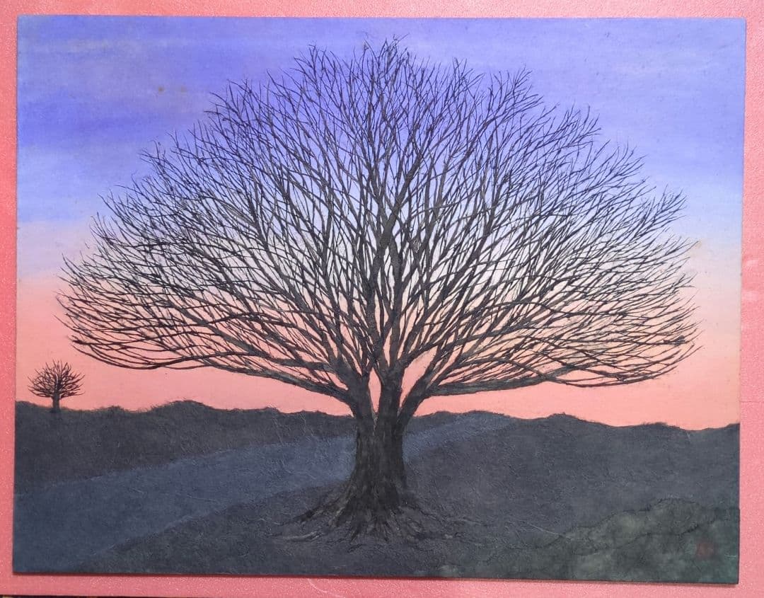 【ちぎり絵】「幻想-夕暮れ」　ハンドメイド　(P 10サイズ)　暮らしに彩りを