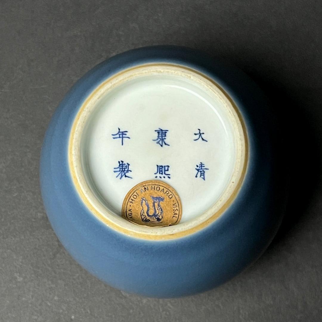 天青釉 天藍釉蘋果尊 大清康煕年製 款 中国美術 古玩 唐物 擺件 SN59