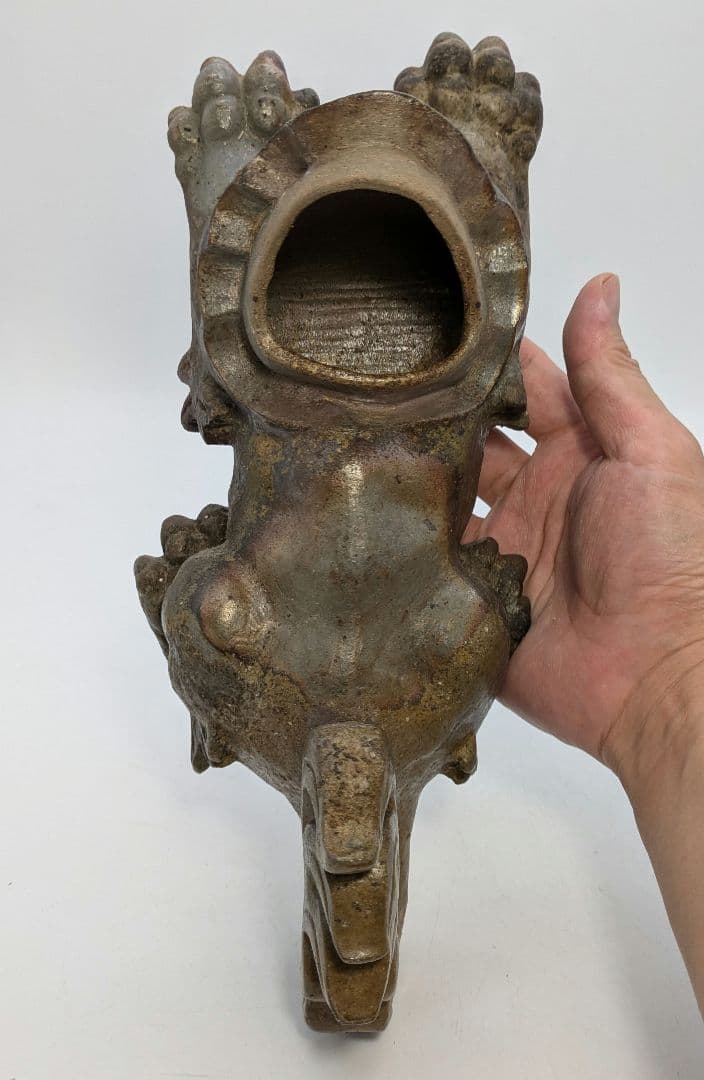 未使用】岡山県重要無形文化財 浦上善次 備前焼 獅子香炉 共箱共布