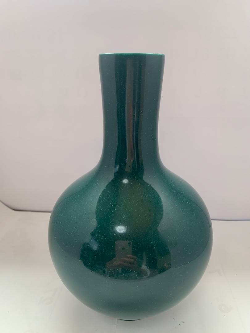 中国美術　大明成化年　翡翠緑釉瓶　送料込み