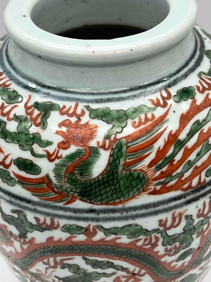 明萬歴時代 【大明萬歴年製】在銘 五彩祥瑞唐花龍鳳文