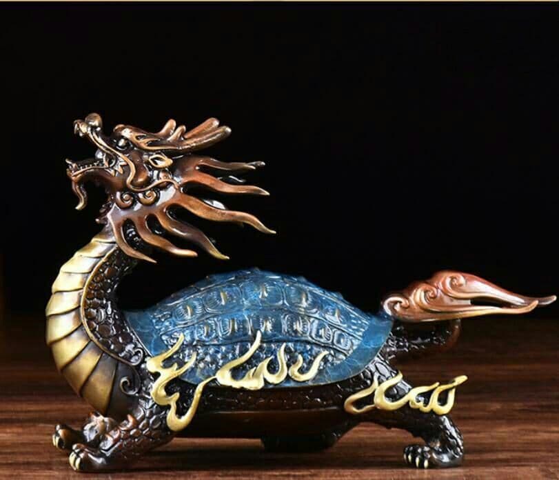 美品銅器 純銅 カラー銅 神獣 龍亀 金運 風水 工芸品 置物
