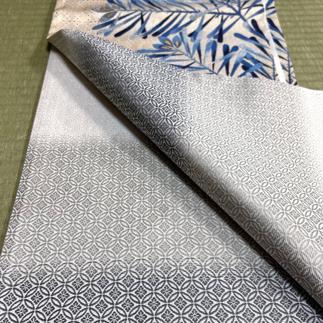 正絹　袋帯《藍染　葉模様》