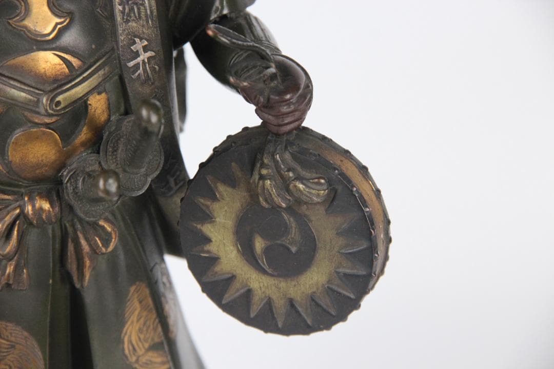 日本美術 銅製武人像 正秀作 細密彫刻 金象嵌 明治期金工 時代物 Eo1-