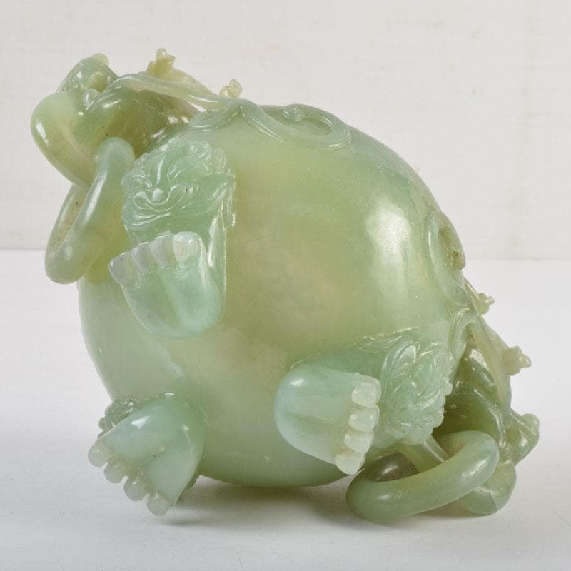 中国 玉石彫刻 雙耳活環 龍鈕蓋爐 香炉 唐木台付 C 9149 - メルカリ