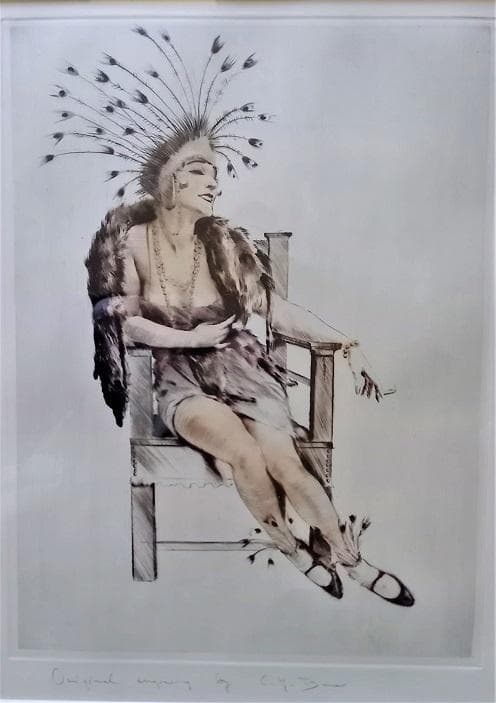 作者不詳サインはC.y bana　外国人画家による「踊り子」　リトグラフ　金縁額