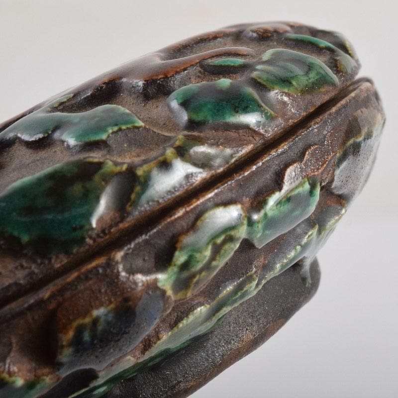 茶道具 交趾焼 獅子文 蓋裏仏像刻 懐中仏 香合 蓋物 C R9390