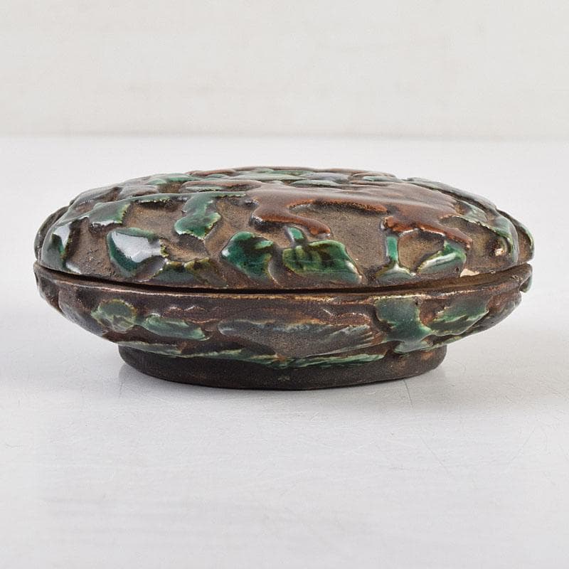 茶道具 交趾焼 獅子文 蓋裏仏像刻 懐中仏 香合 蓋物 C R9390