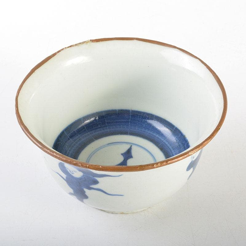 中国　新渡　青花人物文　銅覆輪　鉢　N　6737