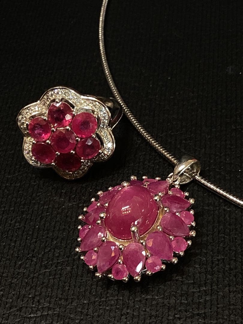 硝*ゴ様 天然ルビーサイズ限定14.5号➕カボションルビーネックレスセット