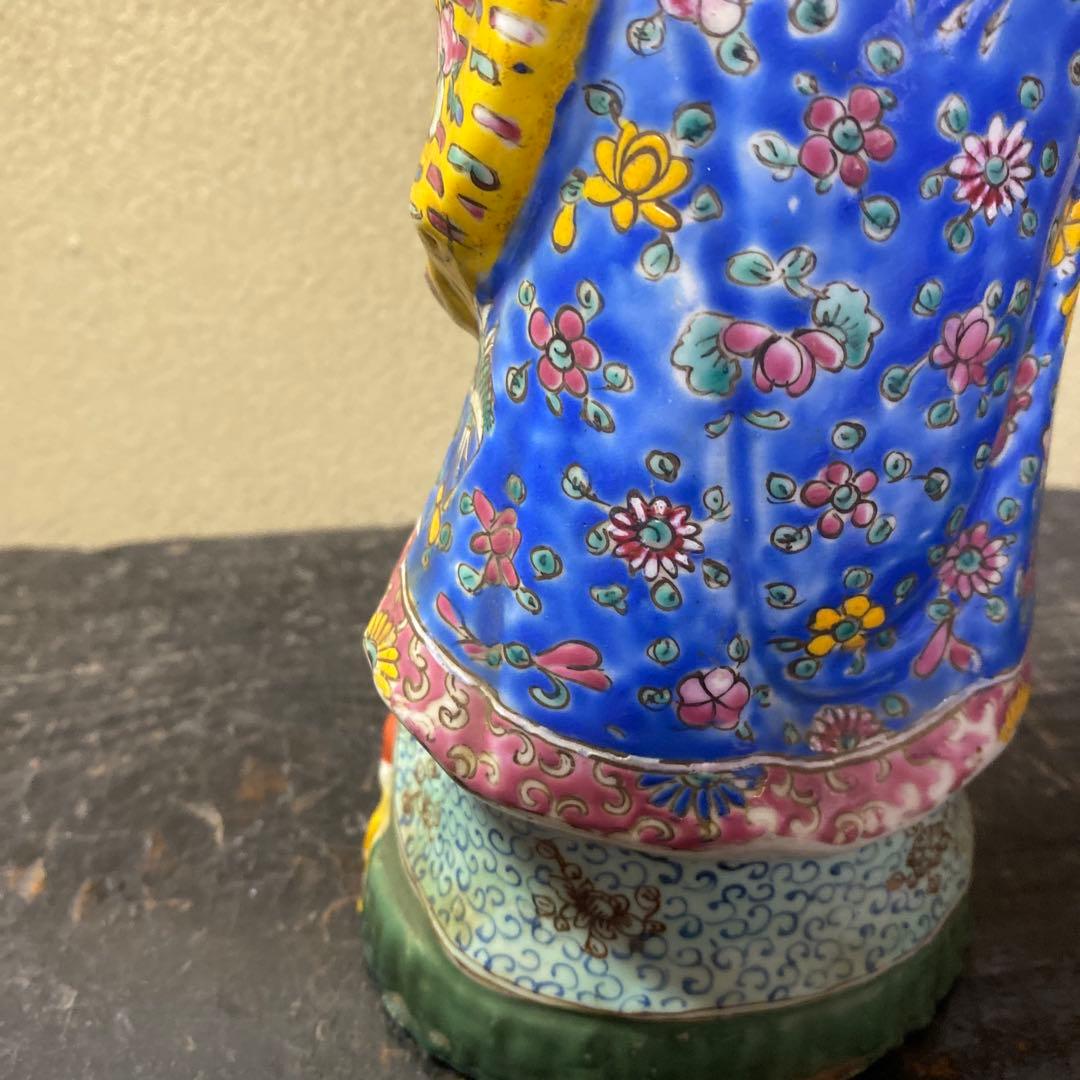 中国古玩 色絵人物置物12cm31cm8cm