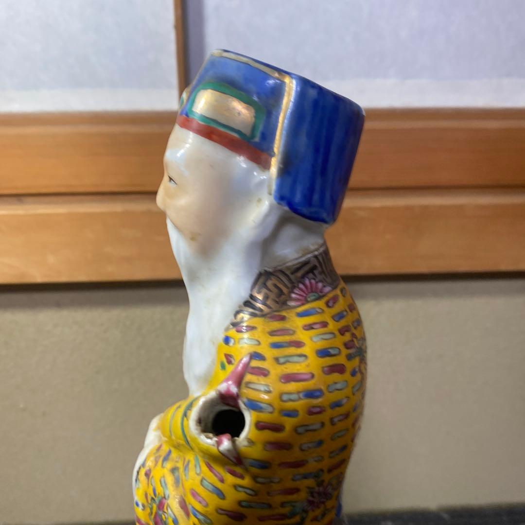 中国古玩 色絵人物置物12cm31cm8cm