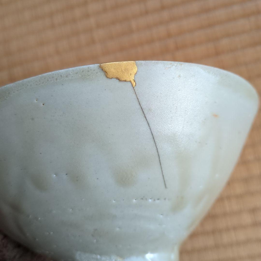 波模様の陶器鉢 木箱入り 金継ぎ 骨董品 古美術 波模様の