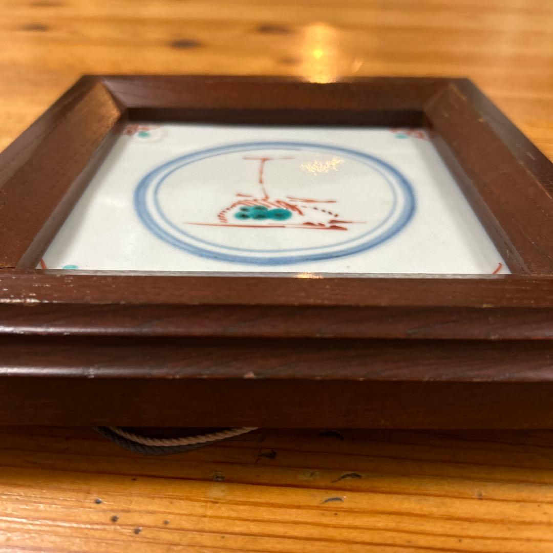 瀧田項一　陶板額絵　赤絵　鷺紋