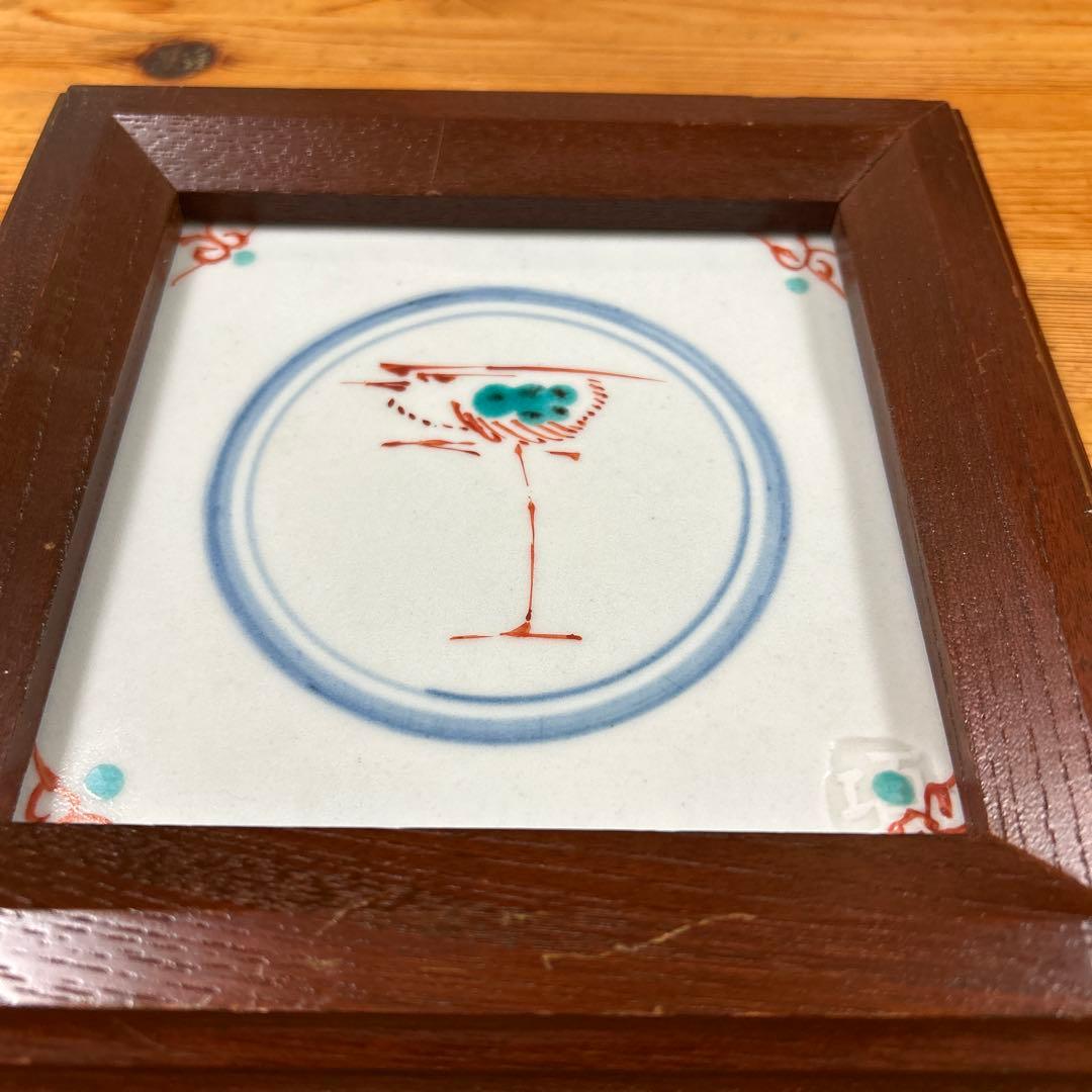 瀧田項一　陶板額絵　赤絵　鷺紋