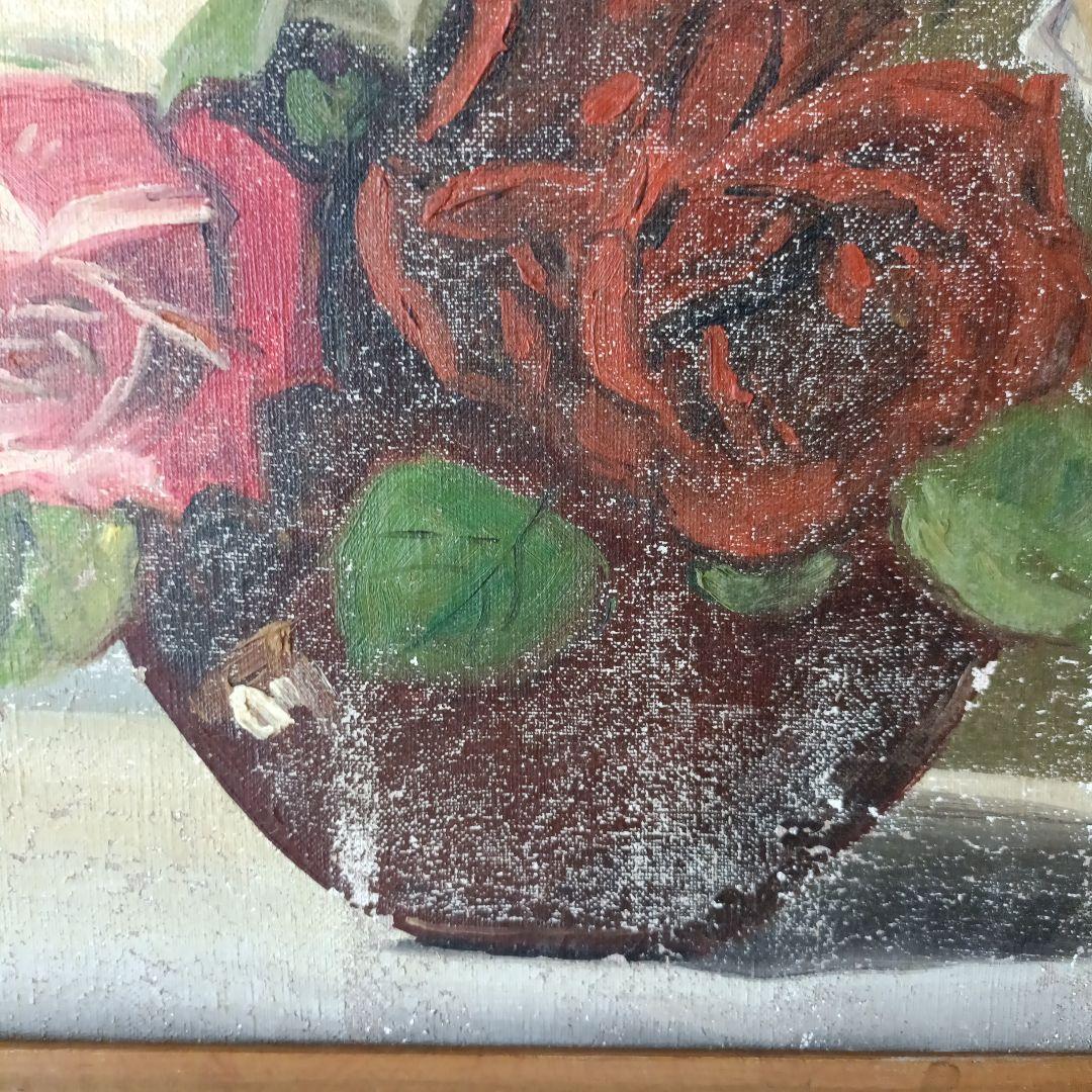 古　カラフル　薔薇　花の絵　アート　油絵?　絵画　アンティーク　作者不明