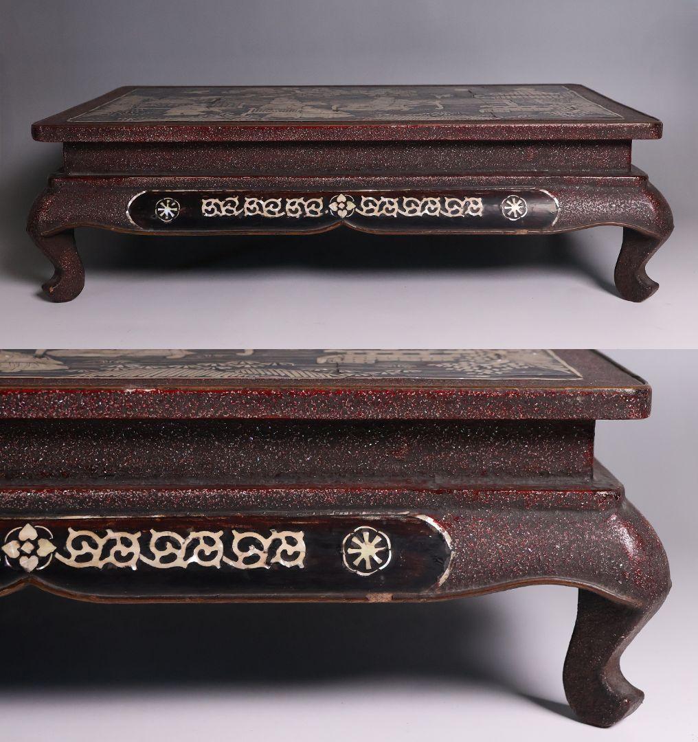 中国美術 螺鈿細工 平卓 46×28.3cm 人物 花台 香炉 木製【MA812