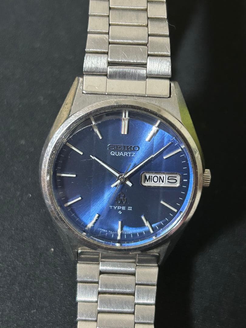 SEIKO タイプII. レトロクォーツ カットガラス　ブルー　稼働品