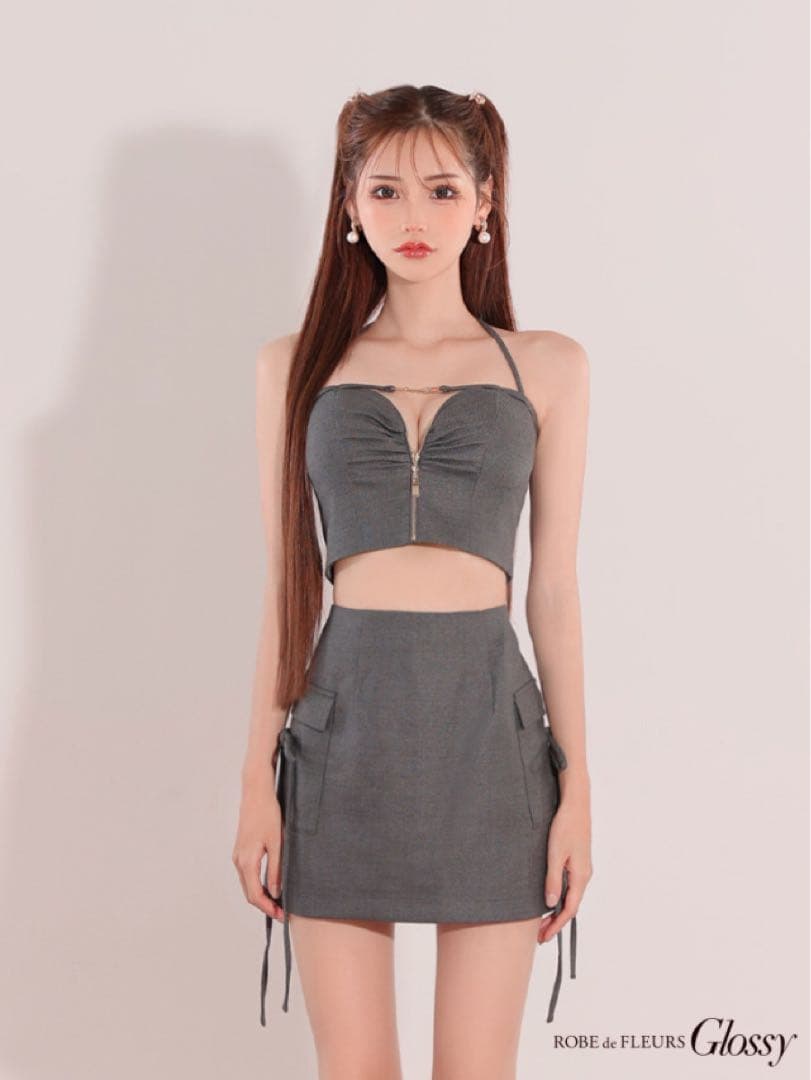 【完売品】ROBE de FLEURS リボンデザインバストジップセットアップ