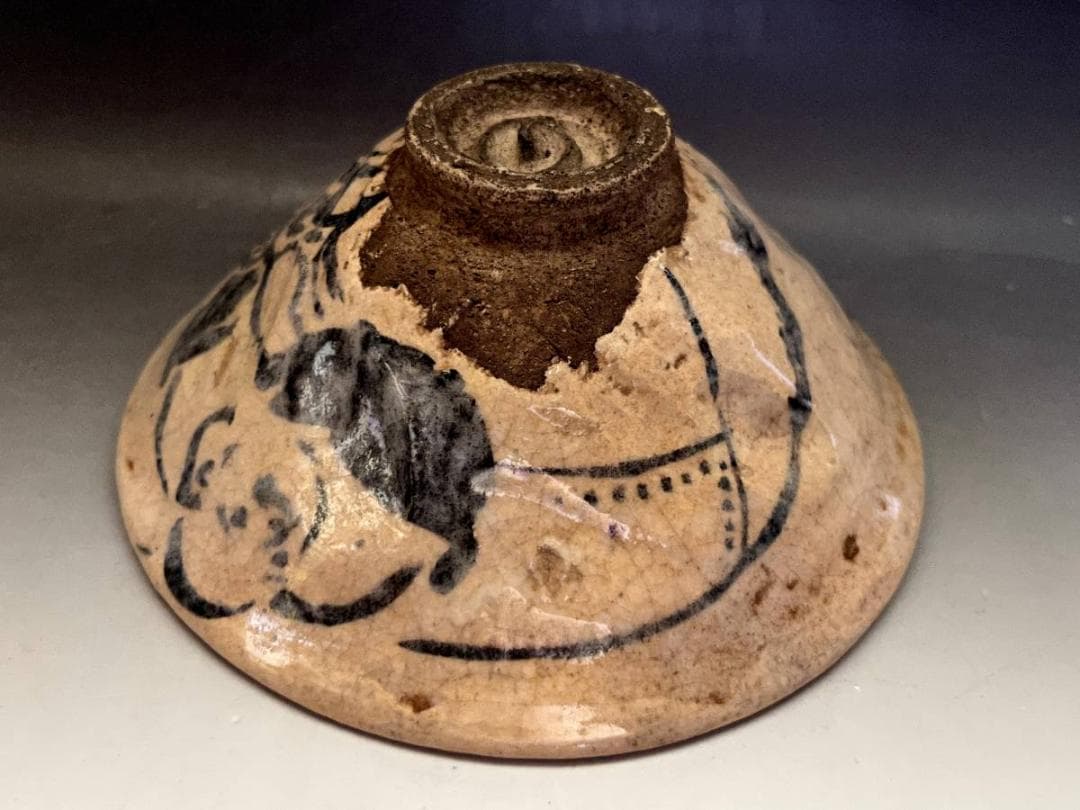 茶碗□古京薩摩 夏茶碗 布袋様 (江戸期) 古い平茶碗 古京