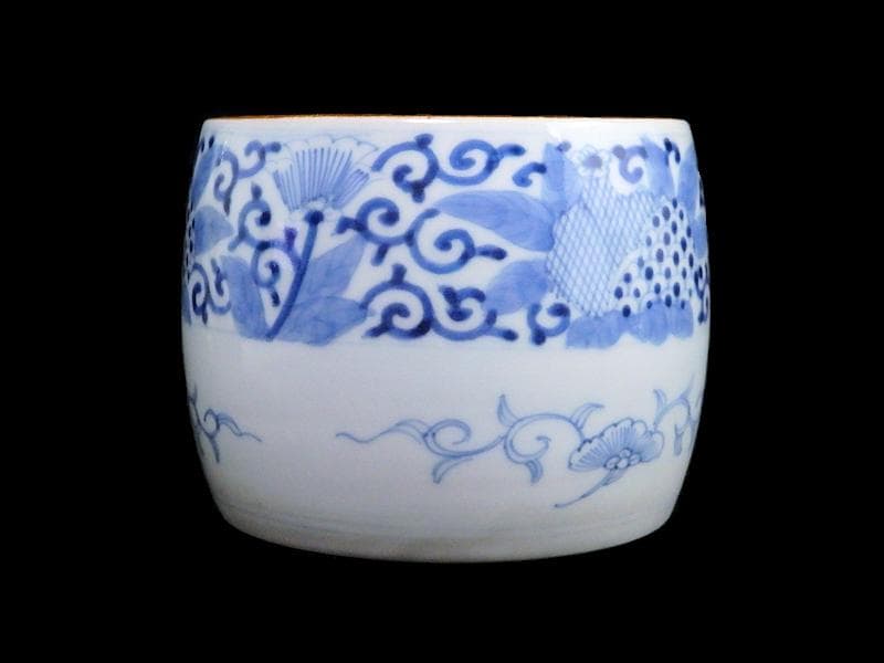 古伊万里　染付　花に唐草の図　火入れ　E613AS-fbqh