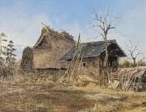 【真作】絵画　渡辺啓一　油彩6号　鳥久保　郷愁の日本風景　静かな農村　X118