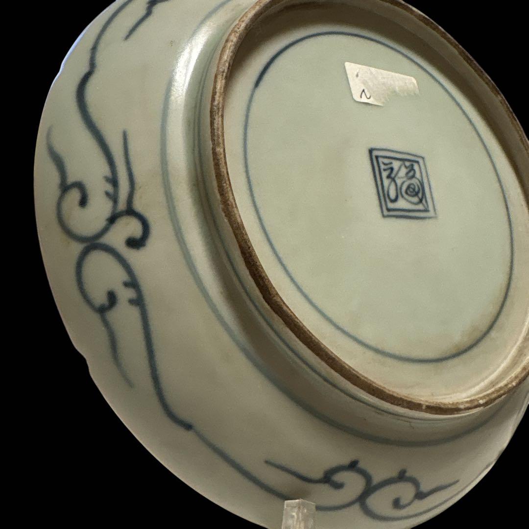 伊万里 有田 染付 印判手 輪花皿 蛸唐草 花丸繋ぎ 見返し蓮