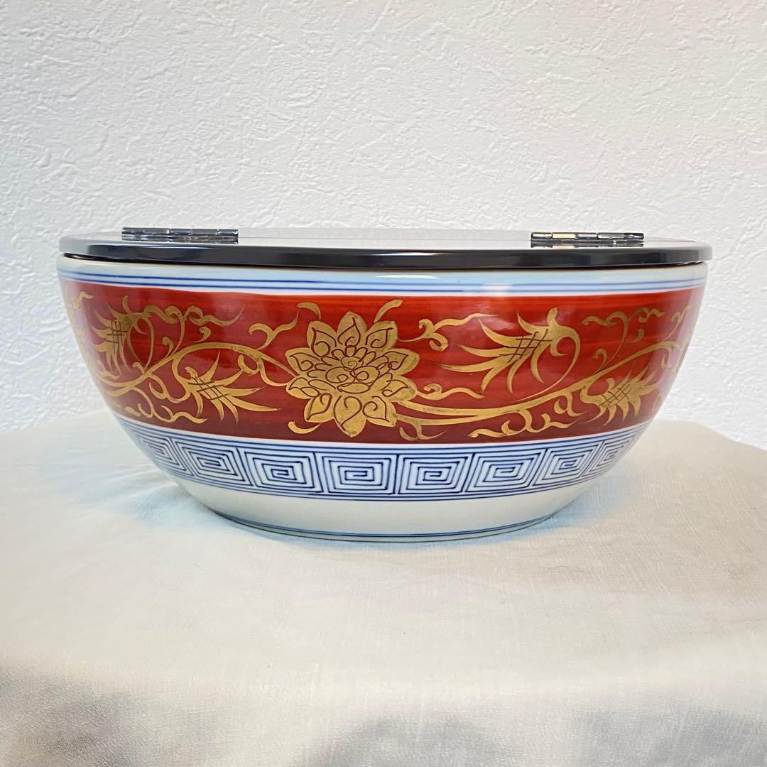 茶道具【水指】 平水指 平安 手塚祥堂造 金襴手 染付 赤 金