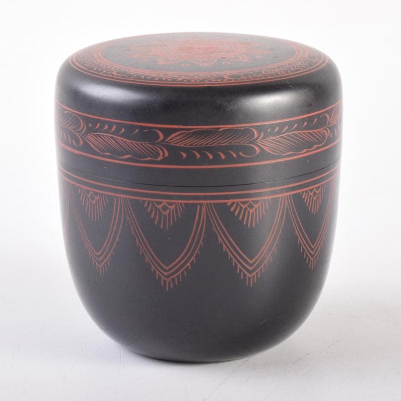 茶道具　黒漆　笹文　棗　在銘　共箱　V　7029