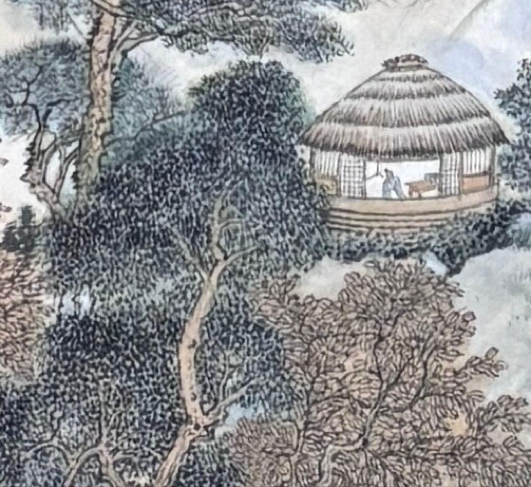 水墨画 掛け軸 清泉秋声 謝陽画 山水 中国 張大千大風堂 カラー 箱付