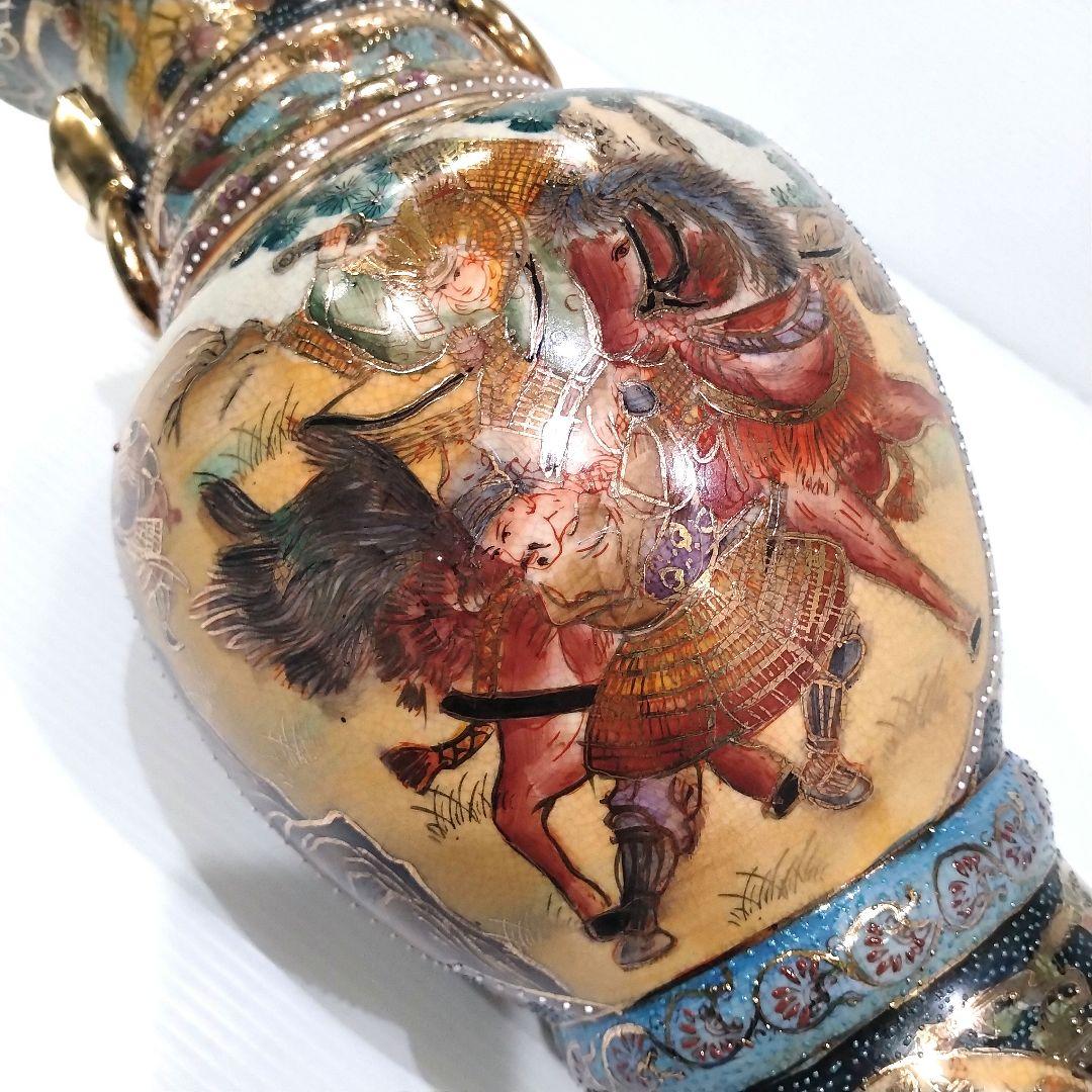 薩摩焼 金襴手 金彩 色絵 色錦 豪華絢爛 武者図 美人画 飾り壺 古