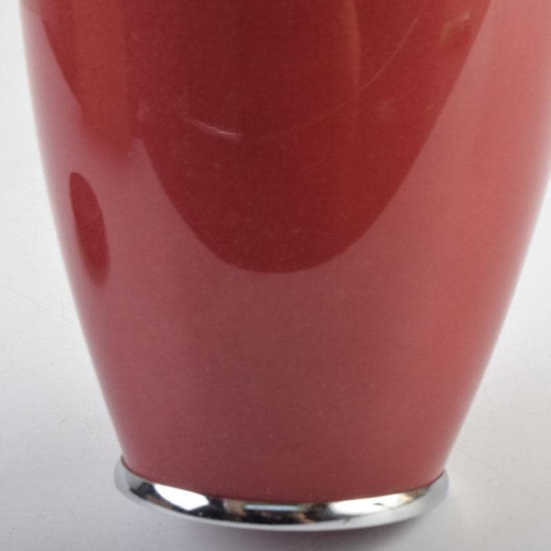 七宝焼 岡田泉作 赤透釉 梅文瓶 花瓶 唐木台付 共箱