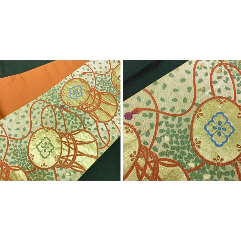 505ag17,赤いしごき■七五三 七歳 女児 着物&袋帯&長襦袢 扇 萩■