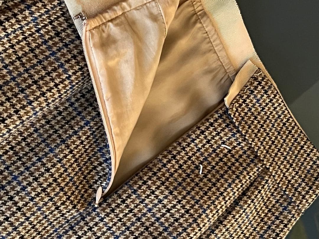 メゾン・マルジェラウール キャメル ミディスカートチェック柄タイトスカート