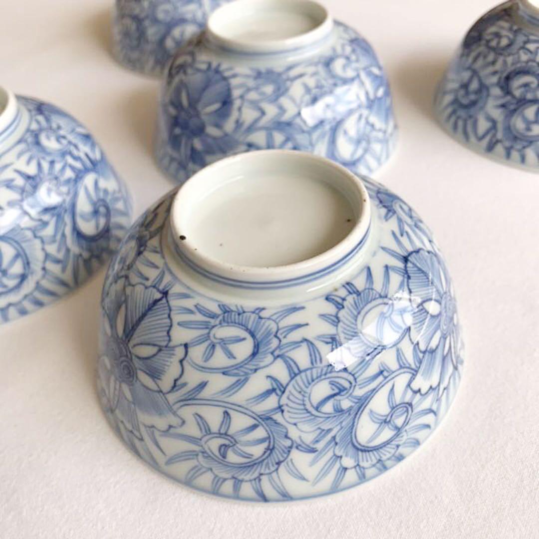 江戸後期 古伊万里 線描蘭図 小鉢 節約 向付 煎茶碗 5客 江戸時代 後期