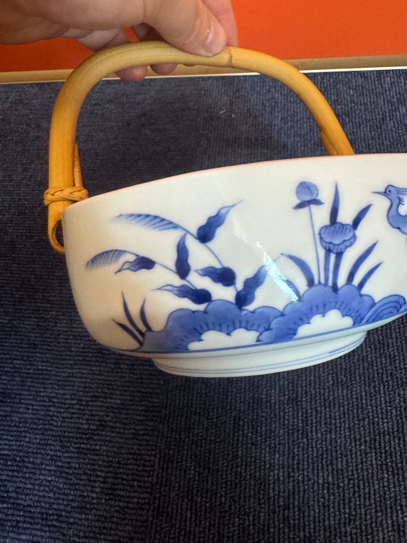1891 宮内庁御用達『十四代 辻常陸』 辻製 染付花鳥 手付き鉢