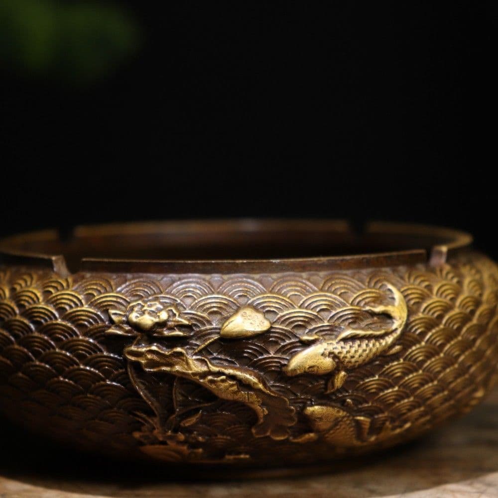 銅器 招財錦鯉灰皿 茶台 書斎 応接間 装飾品 工芸品 置物