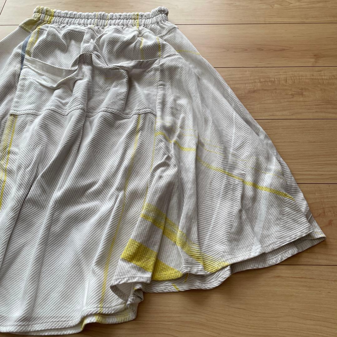 ストライプ フレアスカート ホワイト/イエロー