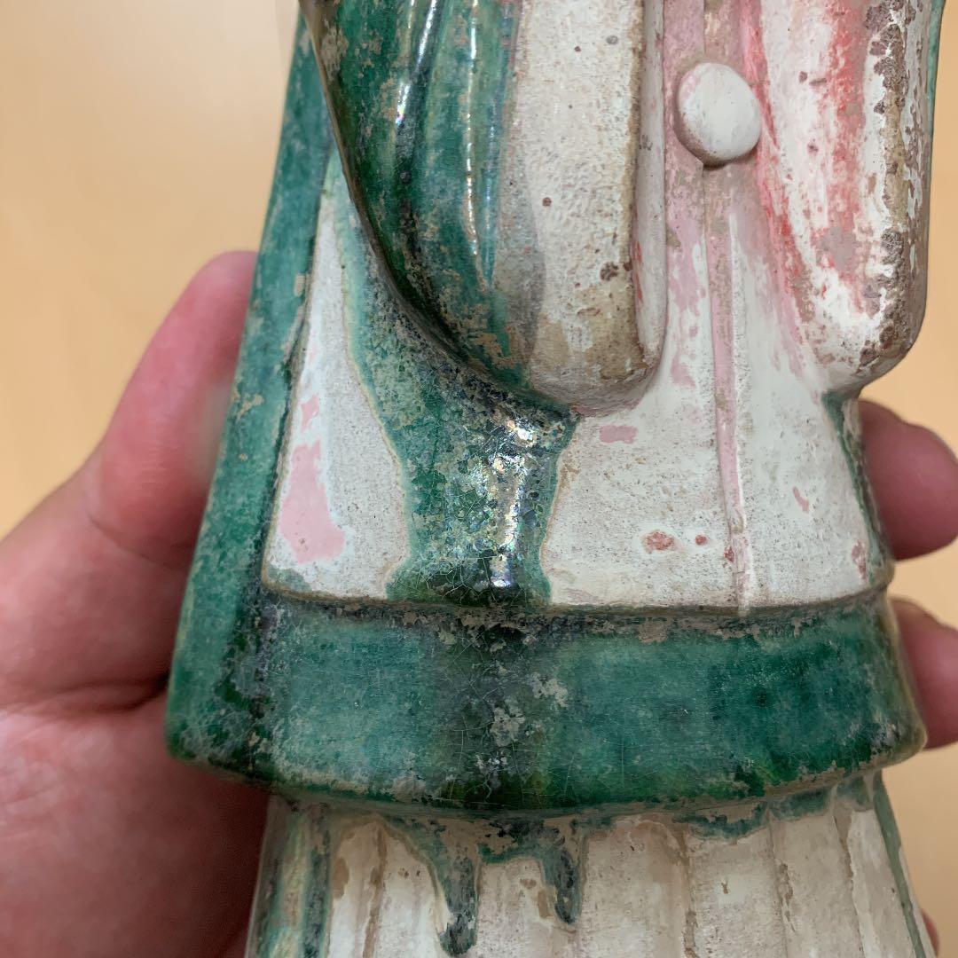 唐三彩 人形 加彩人物俑 中国古陶 古玩 侍女 唐三彩 唐三彩仕女陶俑