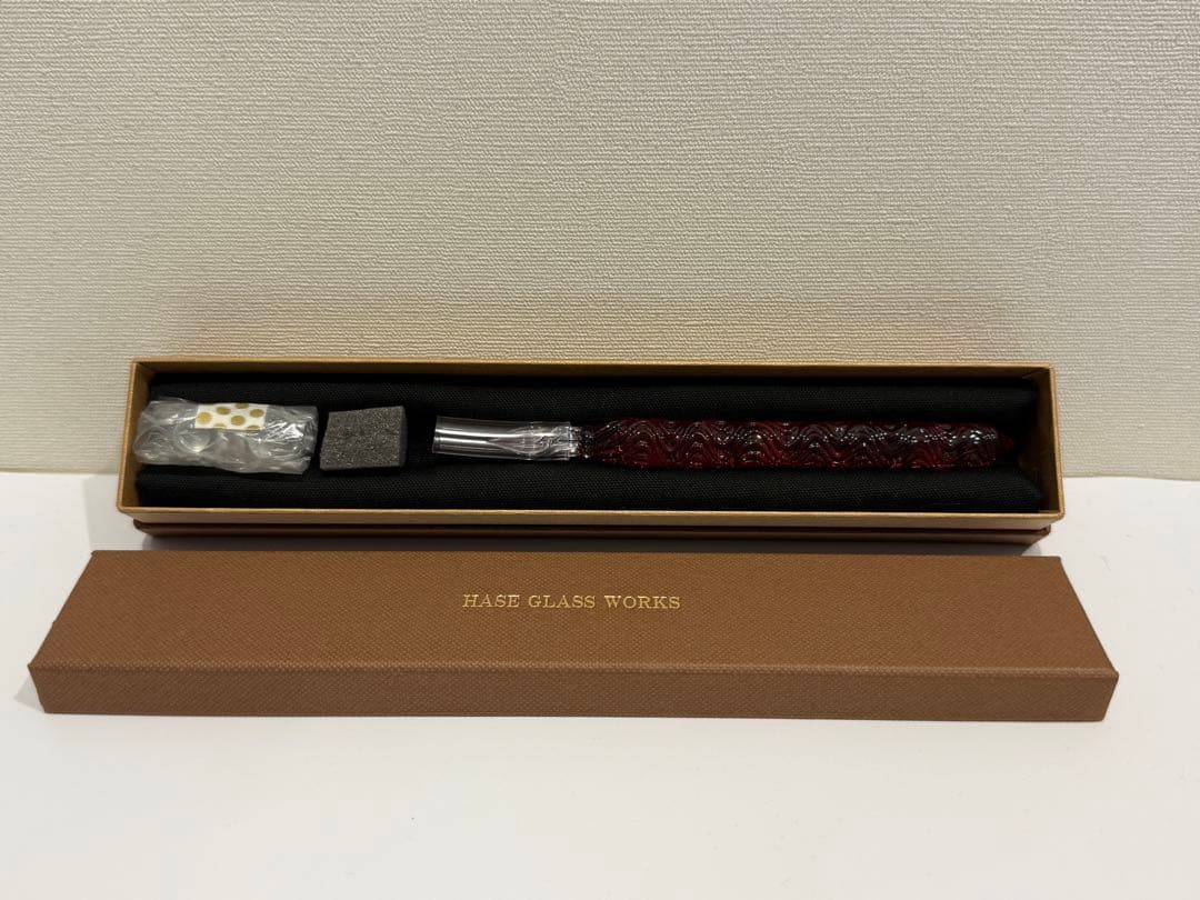 HASE硝子工房】ガラスペン 流水ショート 赤