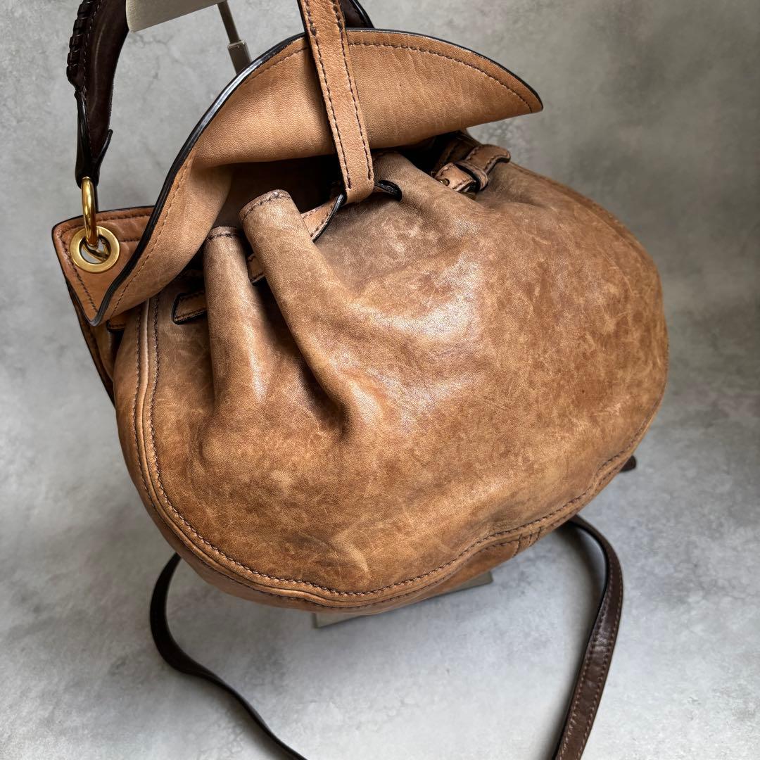 miu miu 2way ショルダーバッグ ロゴ レザー archive 茶